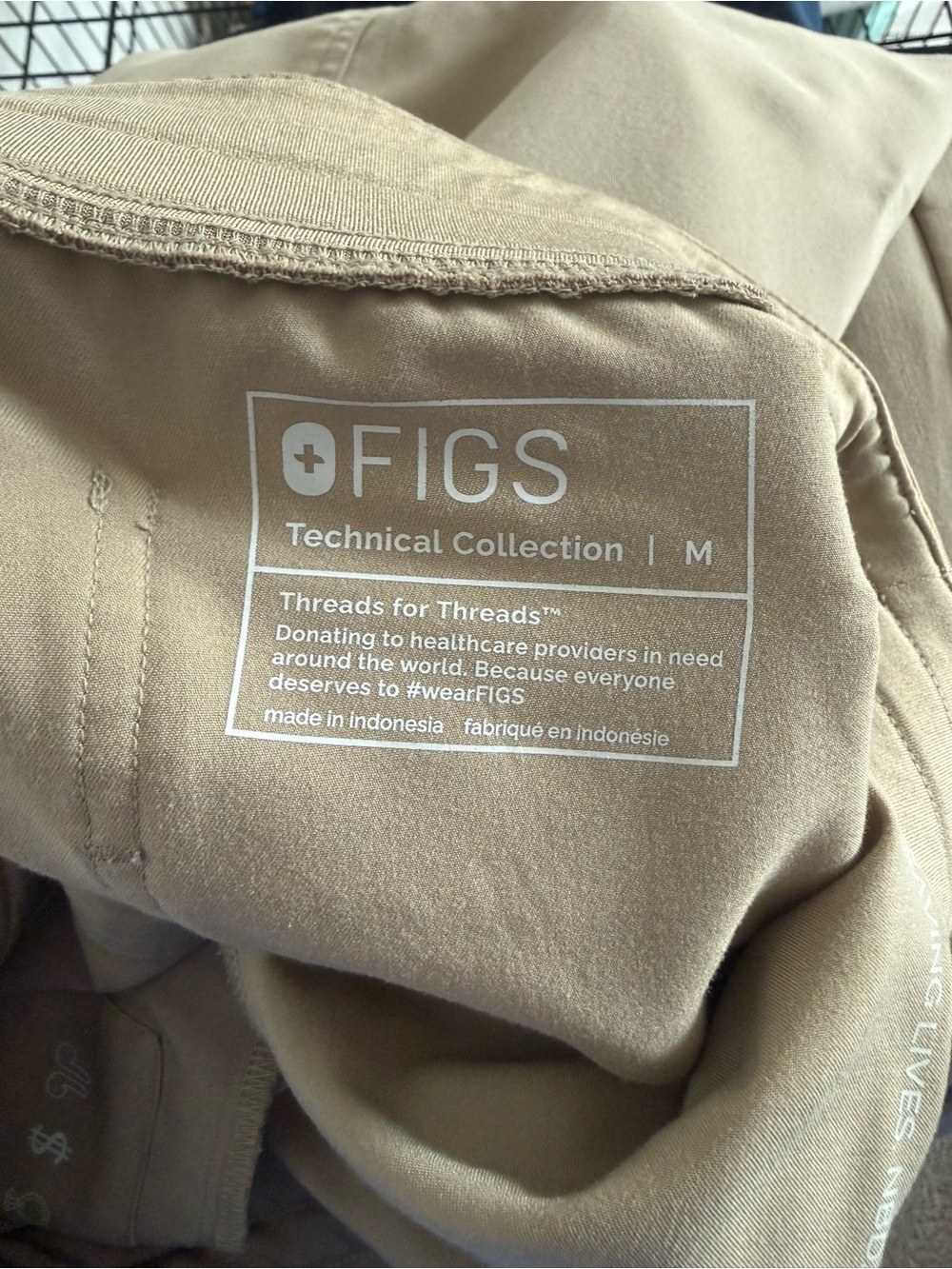 Figs Women's Jogger Scrub Pants in Khaki with Gray Drawstring - Picture 2 of 3
